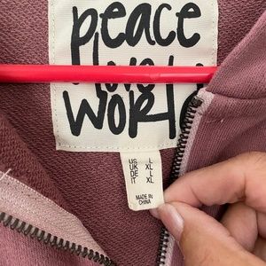 Peace Love World Terry sweatshirt, size L, dusty pink